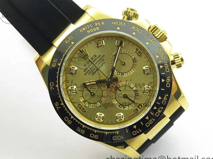 0412 Daytona 116518 Noob 1:1 Best Edition YG Plated 904L SS Case Goid Diamonds Dial on Black Rubber Strap SA4130 V4 (Free Extra Strap) Versatile 2587